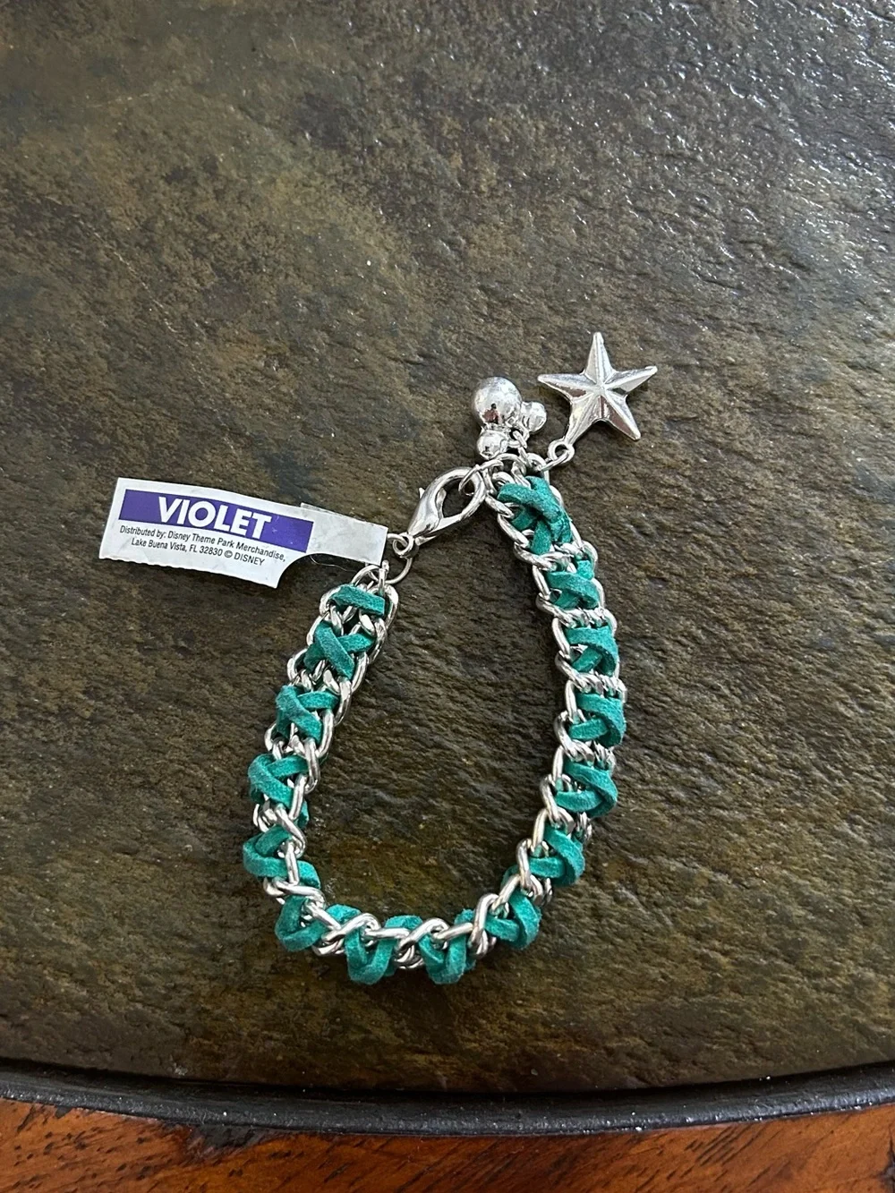 Disney Green and Silver Star Charm Braided Bracelet
